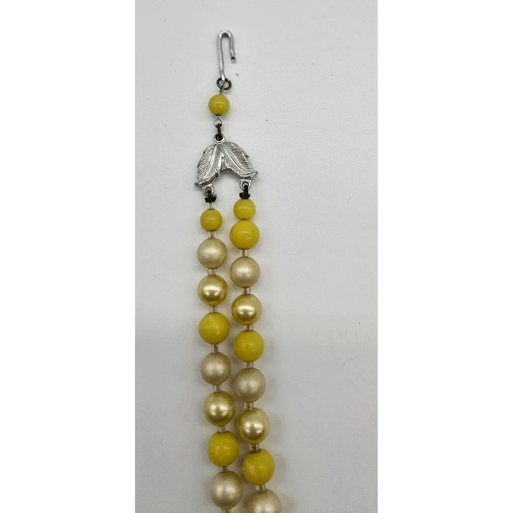 Vintage TWO Strand Necklace Signed‎ Japan Yellow Beads Hook Closure 17